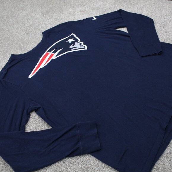 Nike NE Patriots Shirt Mens XL Blue Athletic Cut Cotton NFL Long Sleeve Pullover - Picture 6 of 13